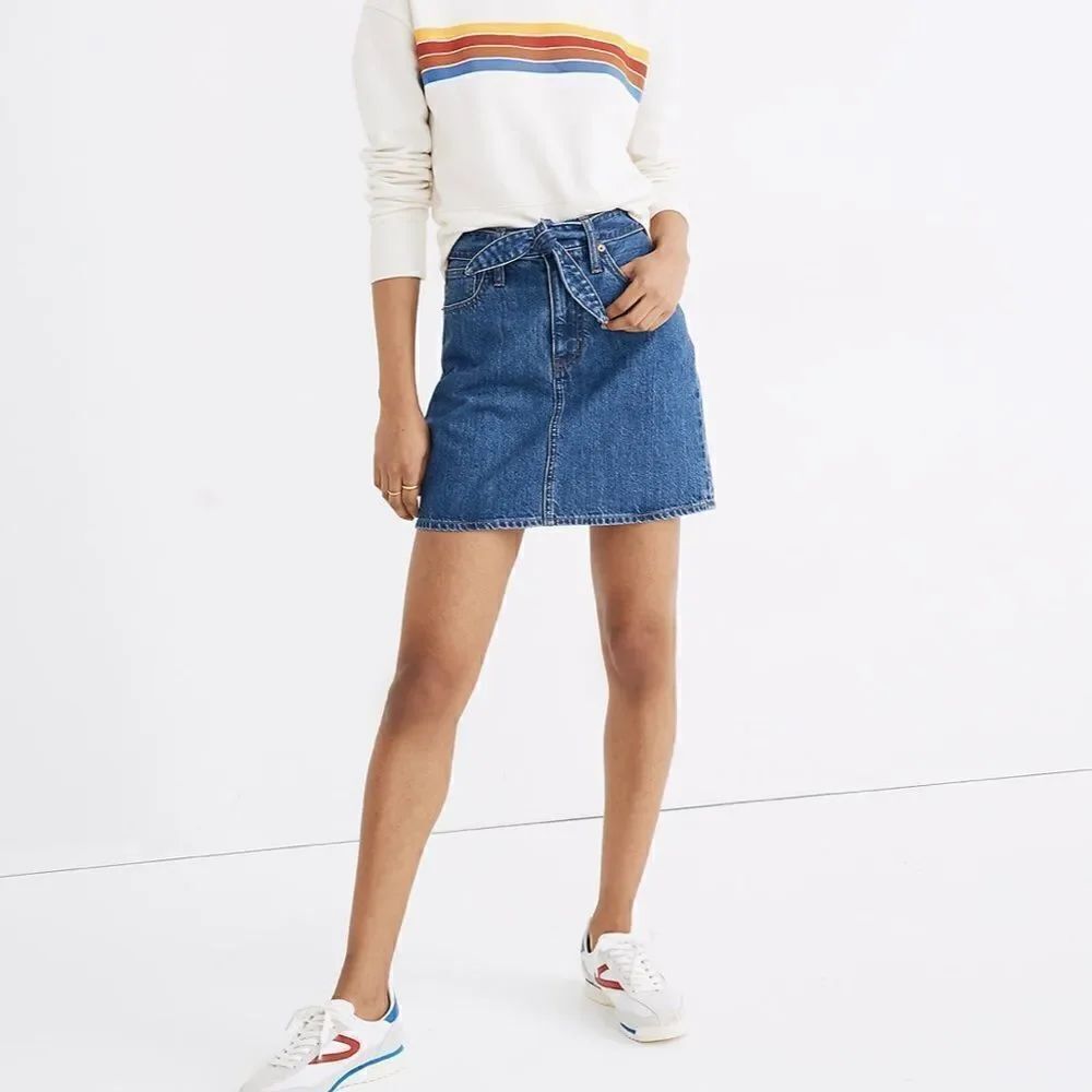Madewell Rigid Denim Straight Mini Skirt in Haydel Wash: Tie-Waist Edition 28